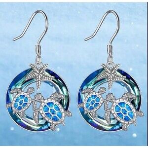 Turtle & Starfish Blue Crystal Earrings – Ocean Beach Vibes Jewelry